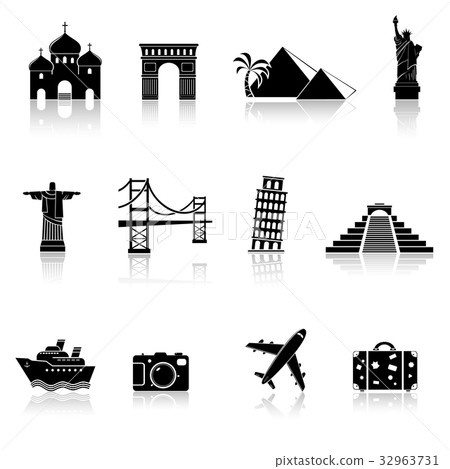 Travel and landmarks icons 32963731