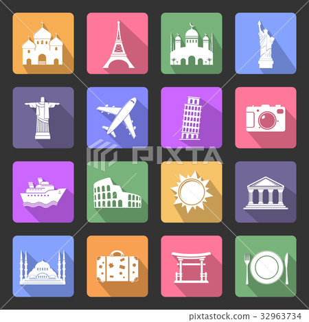 Travel and landmarks flat icons 32963734