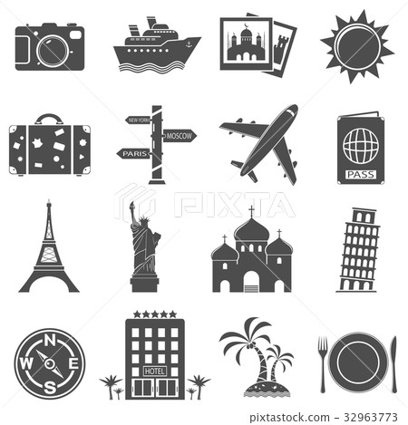 Travel and landmarks icons set 32963773
