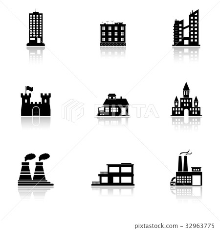 Buildings and factories icons set 32963775