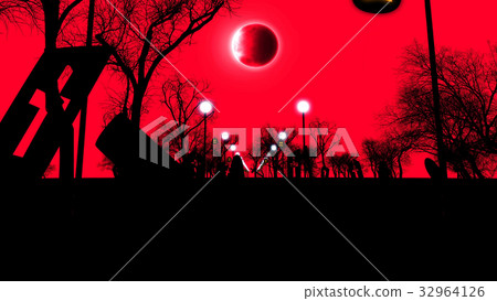 Old churchyard with half ruined tombs on Halloween 32964126