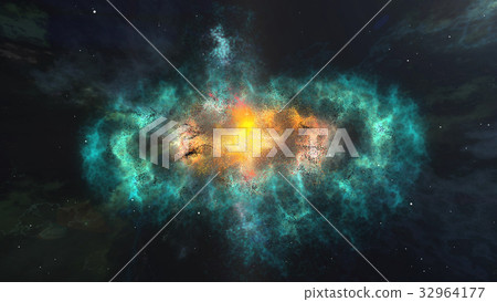 Plazma looking galaxy with bright yellow center Plazma looking galaxy with bright yellow center 32964177