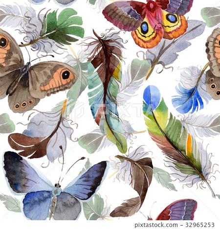 Watercolor bird feather pattern from wing. Watercolor bird feather pattern from wing. 32965253