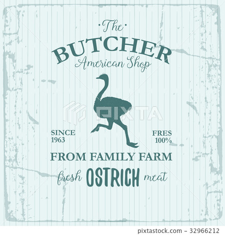 Butcher American Shop label design with Ostrich 32966212