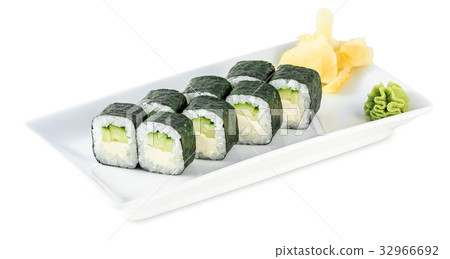 Rolls with cucumber and cheese MITAKA isolated Rolls with cucumber and cheese MITAKA isolated 32966692