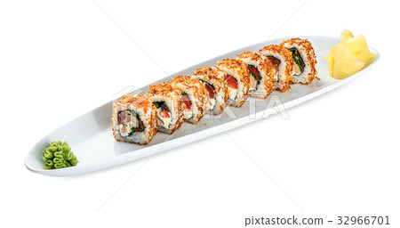 Sushi Tori Kunsei Yasai plate - isolated on white Sushi Tori Kunsei Yasai plate - isolated on white 32966701