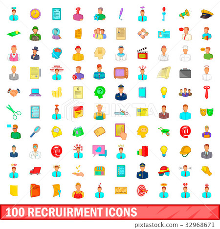 100 recruitment icons set, cartoon style 100 recruitment icons set, cartoon style 32968671