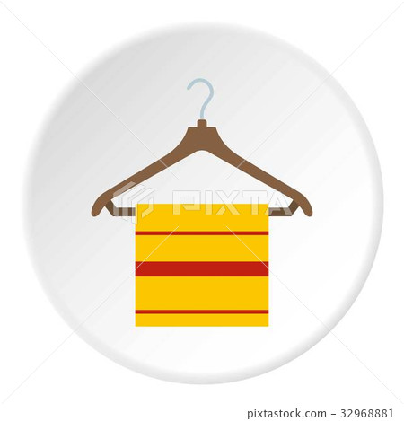 Yellow scarf on wooden coat hanger icon circle Yellow scarf on wooden coat hanger icon circle 32968881