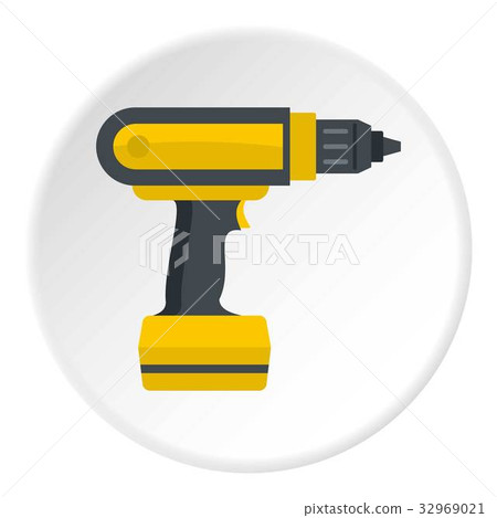 Yellow electric screwdriver drill icon circle Yellow electric screwdriver drill icon circle 32969021
