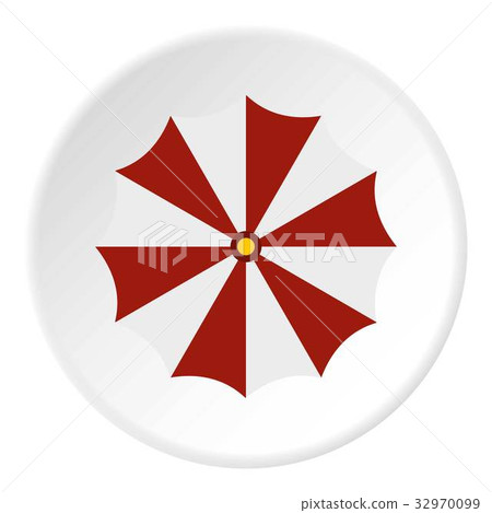 Red and white beach umbrella icon circle 32970099
