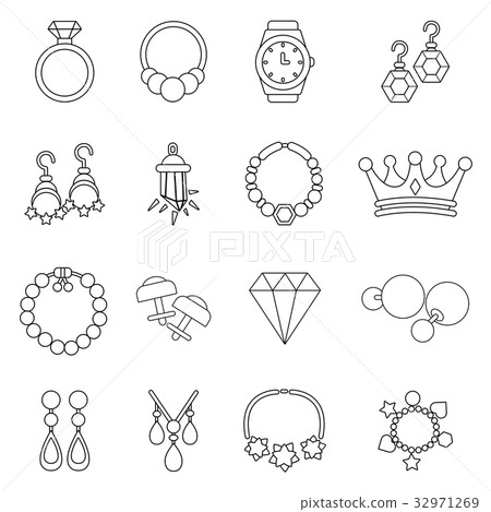 Jewelry shop icons set, outline style 32971269
