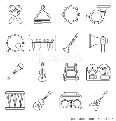 Musical instruments icons set, outline style 32971287
