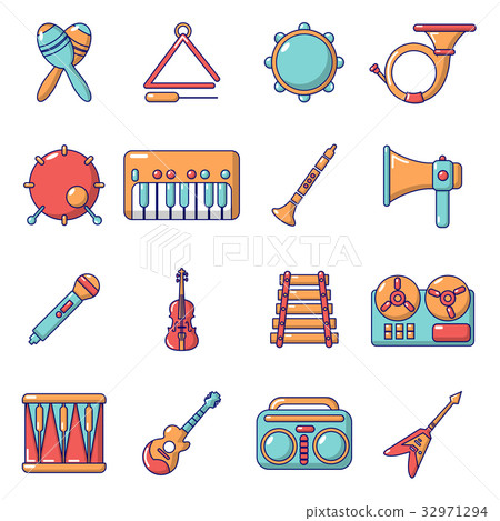 Musical instruments icons set, cartoon style Musical instruments icons set, cartoon style 32971294