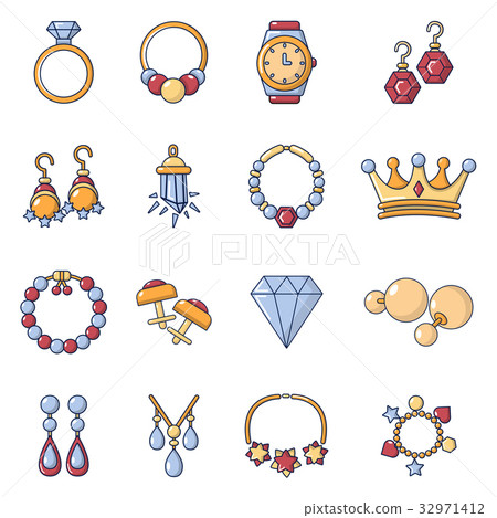 Jewelry shop icons set, cartoon style Jewelry shop icons set, cartoon style 32971412