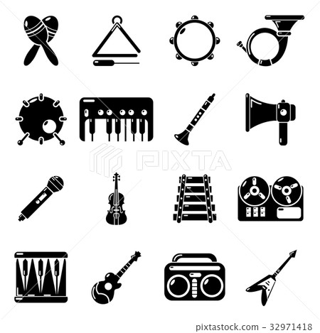 Musical instruments icons set, simple style Musical instruments icons set, simple style 32971418
