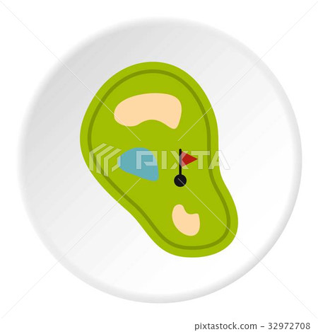 Golf course map with pond icon circle 32972708