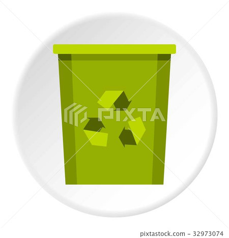Green bin with recycle symbol icon circle Green bin with recycle symbol icon circle 32973074