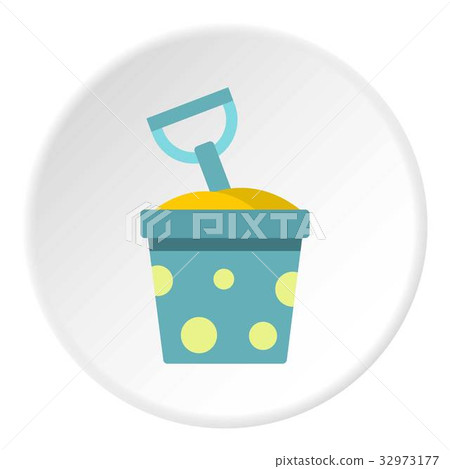 Blue bucket of sand and shovel icon circle 32973177