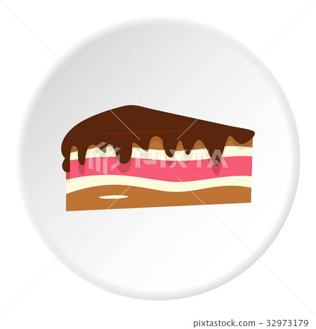 Piece of cake with chocolate cream icon circle Piece of cake with chocolate cream icon circle 32973179