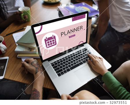 Illustration of personal organizer reminder calendar on laptop Illustration of personal organizer reminder calendar on laptop 32973551