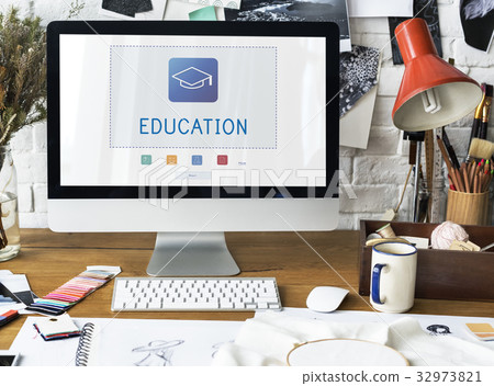 Network graphic overlay background on computer 32973821