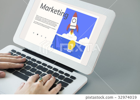 Hands working on laptop network graphic overlay Hands working on laptop network graphic overlay 32974019