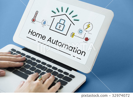 Illustration of smart house invention automation technology on laptop 32974072