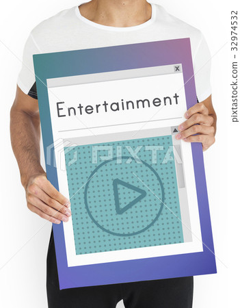 Man holdinig network connection graphic overlay banner Man holdinig network connection graphic overlay banner 32974532