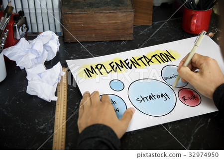 Hands working on banner network graphic overlay on table 32974950