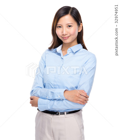 Asian businesswoman fold arm on white background 32974951