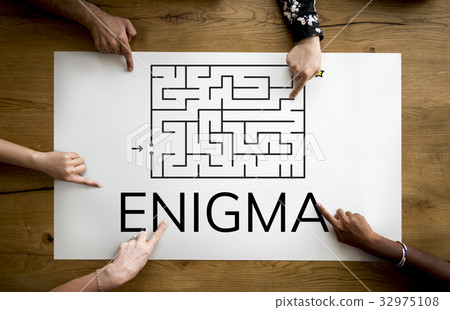 Hand hold enigma concept card 32975108