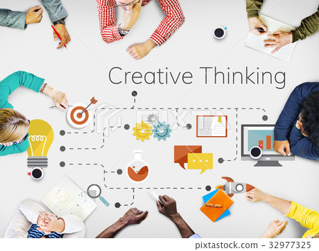 Team meeting and discussion with ideas and creative icon graphic design 32977325