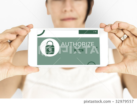 Illustration of computer security system on mobile phone Illustration of computer security system on mobile phone 32979557