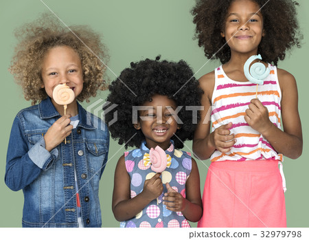 Little Children Eating Lollipop Candy Smile Little Children Eating Lollipop Candy Smile 32979798