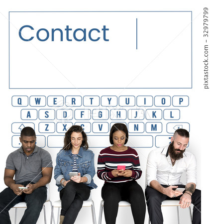 Group of people sitting using digital devices Group of people sitting using digital devices 32979799