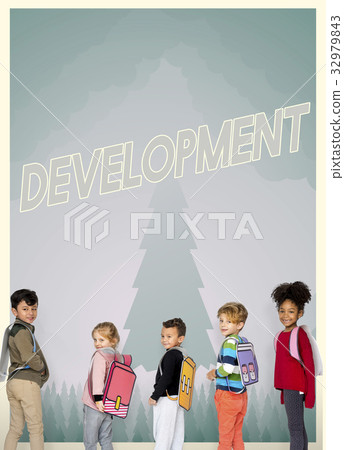 Group of school kids with aspiration word graphic 32979843