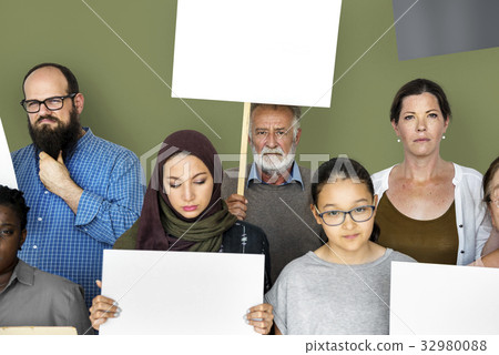 Diverse Group of People with Protest Sign 32980088