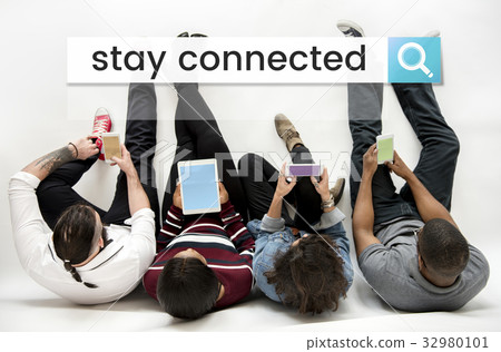 People working on digital device network graphic People working on digital device network graphic 32980101