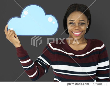 Woman Holding Cloud Computing Papercraft Icon Woman Holding Cloud Computing Papercraft Icon 32980102