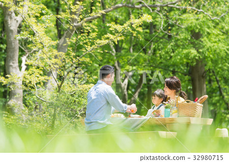 Families enjoying picnics Families enjoying picnics 32980715