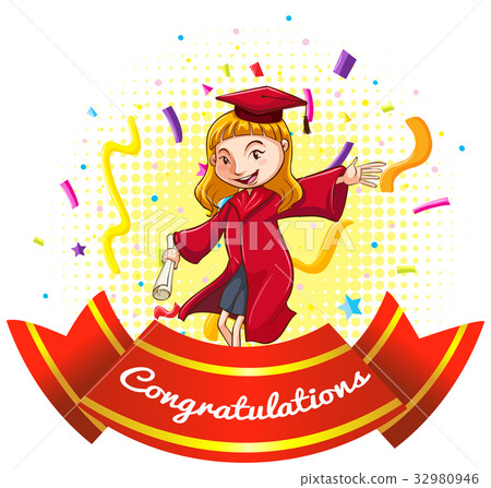 插图素材 congratulations sign with girl in graduation gown