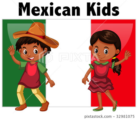 Mexican kids with flag background 32981075