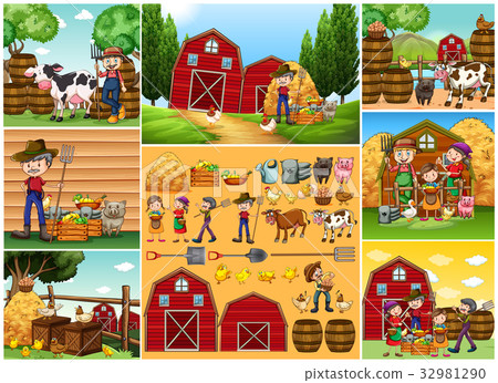 Farmers and animals on the farm - Stock Illustration [32981290] - PIXTA