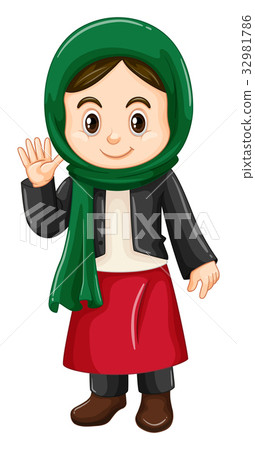 Little girl in Kuwait costume waving - Stock Illustration [32981786] - PIXTA