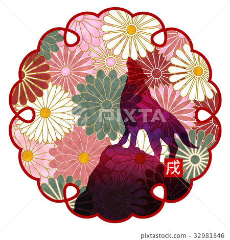 Persimmon chrysanthemum new year card icon 32981846