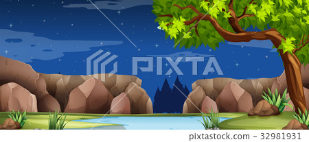 Scene with river and canyon at night Scene with river and canyon at night 32981931