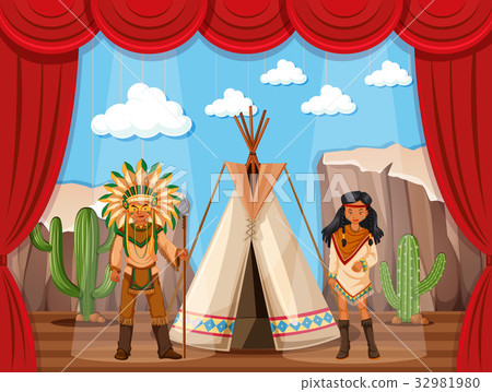 American Indian and teepee on stage 32981980