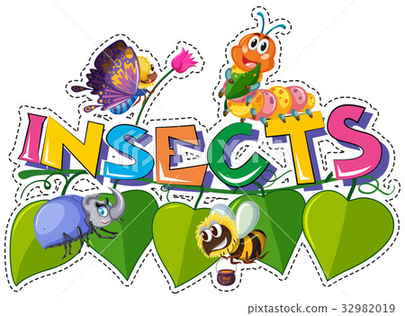 Word insects with different insects on leaves 32982019