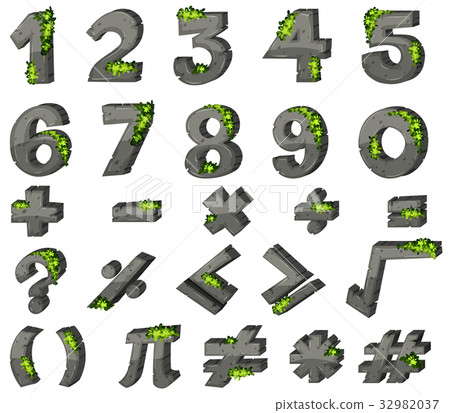 Font design for numbers and signs 32982037