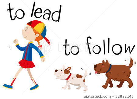 Opposite wordcard for to lead and to follow 32982145